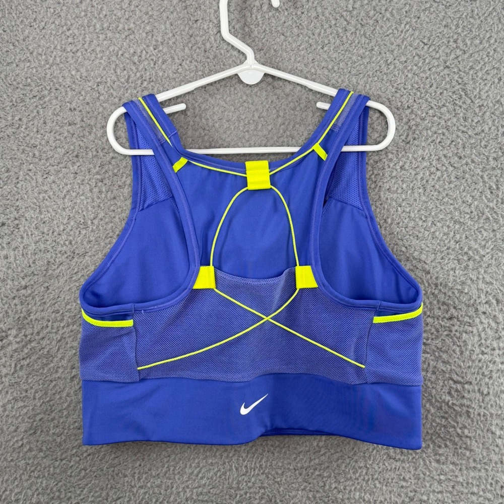 Nike Dri-FIT Womens Sports Bra Blue Neon Yellow Mesh Pockets CJ0708-480 Large - Picture 6 of 9